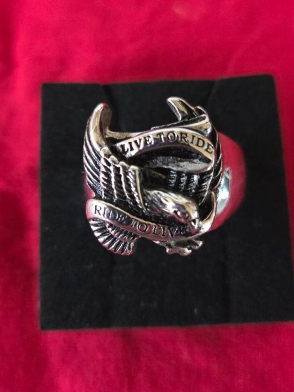 Mens Stainless Steel Biker Ring Size 14 | Live to Ride Ride to Live Ring